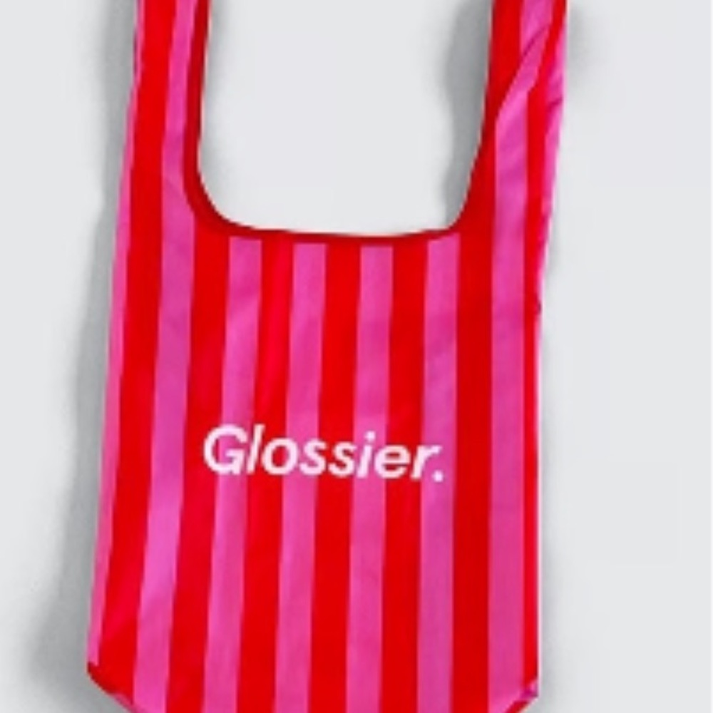 glossier pink striped tote bag tour exclusive austin